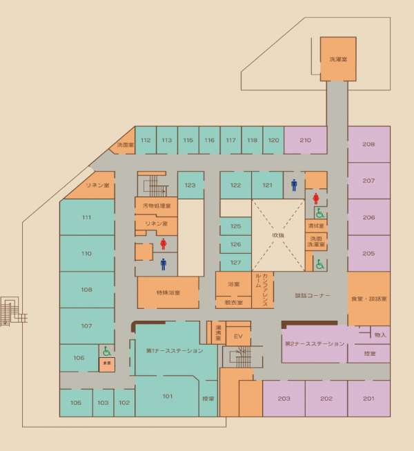 町立病院2階の平面図
