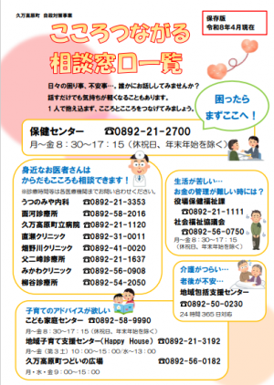 こころつながる相談窓口一覧（表）