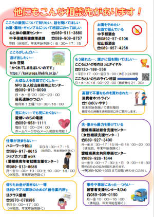 こころつながる相談窓口一覧（裏）