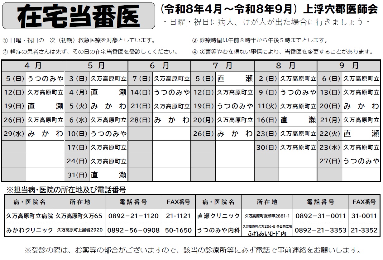 在宅当番医表