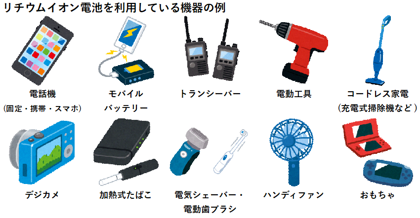 リチウムイオン電池を利用している機器の例